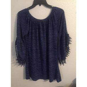 Navy open sleeve lace dress